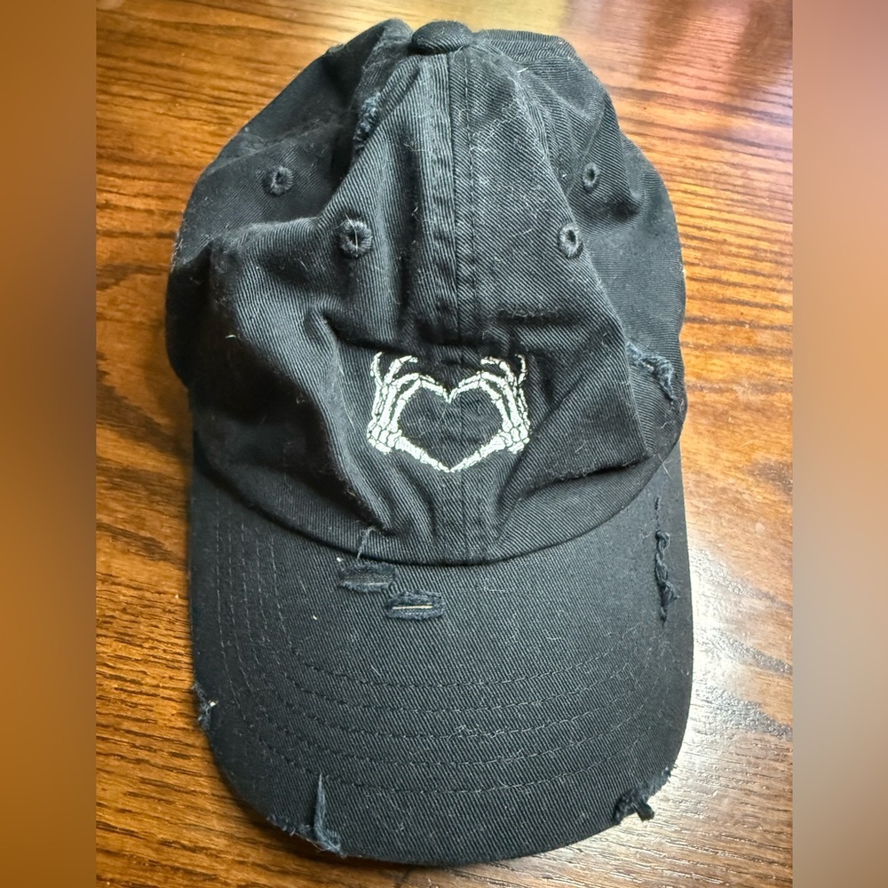 Black Skeleton Hand Distressed Cotton Cap